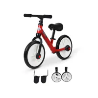 vélo enfant draisienne 2 en 1 roulettes et pédales amovibles roues 11 hauteur selle réglable acier rouge