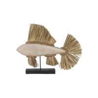 figurine décorative blanc marron naturel poisson 70 x 12 x 53 cm