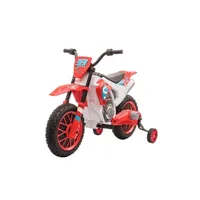 véhicule électrique pour enfant homcom moto cross électrique enfant 3 à 5 ans 12 v 3-8 km/h avec roulettes latérales amovibles dim. 106,5l x 51,5l x 68h cm rouge