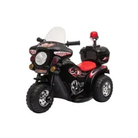 véhicule électrique pour enfant homcom moto scooter électrique pour enfants modèle policier 6 v 3 km/h fonctions lumineuses et sonores top case noir