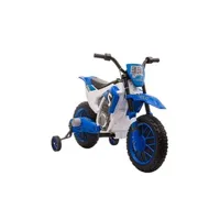 véhicule électrique pour enfant homcom moto cross électrique enfant 3 à 5 ans 12 v 3-8 km/h avec roulettes latérales amovibles dim. 106,5l x 51,5l x 68h cm bleu