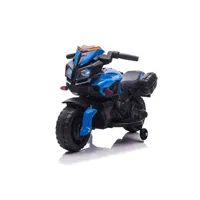 véhicule électrique pour enfant homcom moto électrique enfant 6 v 3 km/h effet lumineux et sonore roulettes amovibles repose-pied valises latérales métal pp bleu noir