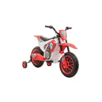 véhicule électrique pour enfant homcom moto cross électrique enfant 3 à 5 ans 12 v 3-8 km/h avec roulettes latérales amovibles dim. 106,5l x 51,5l x 68h cm rouge