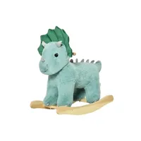 jouet à bascule homcom jouet à bascule dinosaure effet sonore rugissement bois peuplier peluche courte polyester vert d'eau