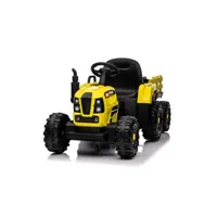 véhicule électrique pour enfant ekasn tracteur electrique voiture enfant avec remorque 12 v avec télécommande trois vitesses réglables bluetooth jaune