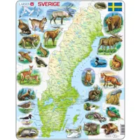 puzzle cadre - carte de la suède et ses animaux (en suédois)